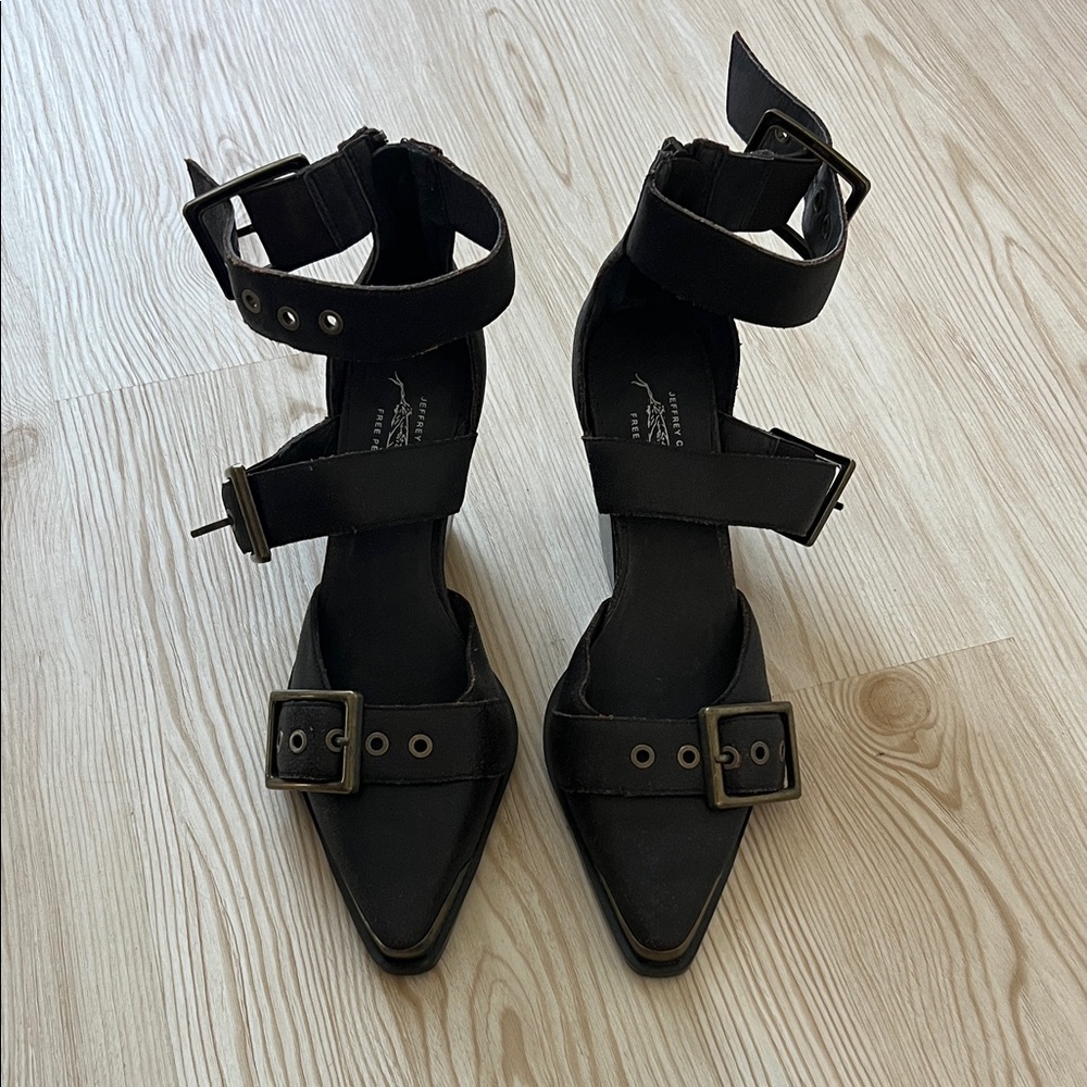Jeffrey Campbell “Hendrix” Black Pointed-Toe Buckle Ankle Strap Heels - NWOT